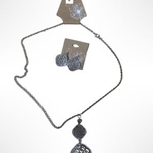 Intricate Silver Necklace and Earring Set